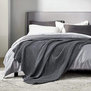 Cotton Waffle Weave Bamboo Blanket King Size Gray Soft Lightweight Bed Blanket